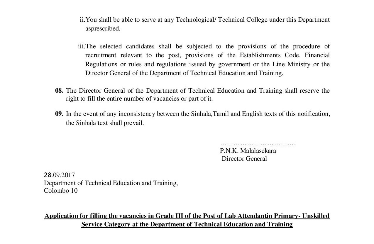 Lab Attendant - Department of Technical Education & Training